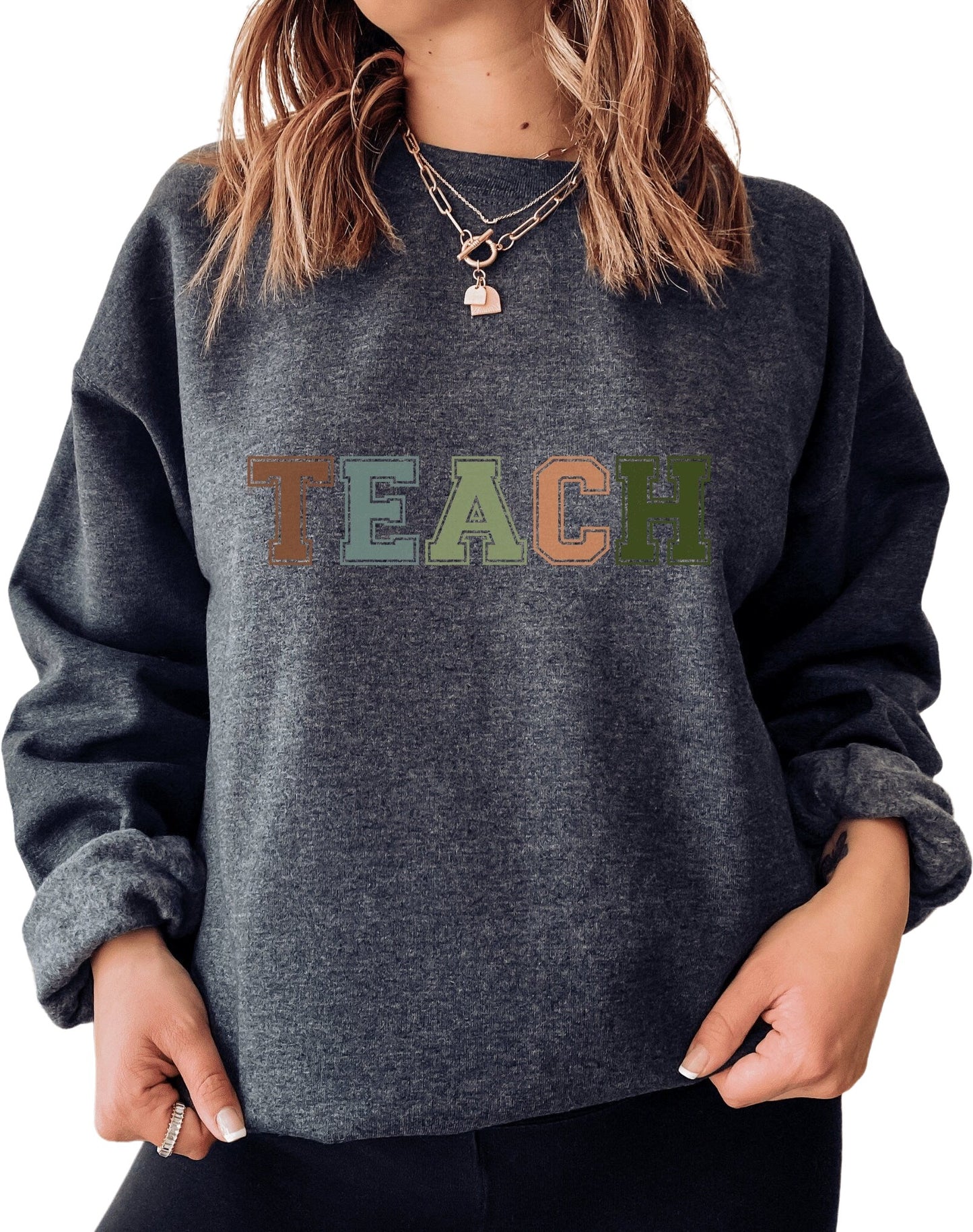 Collegiate Font Teacher Sweatshirt, Teach Elementary First Day Sweater