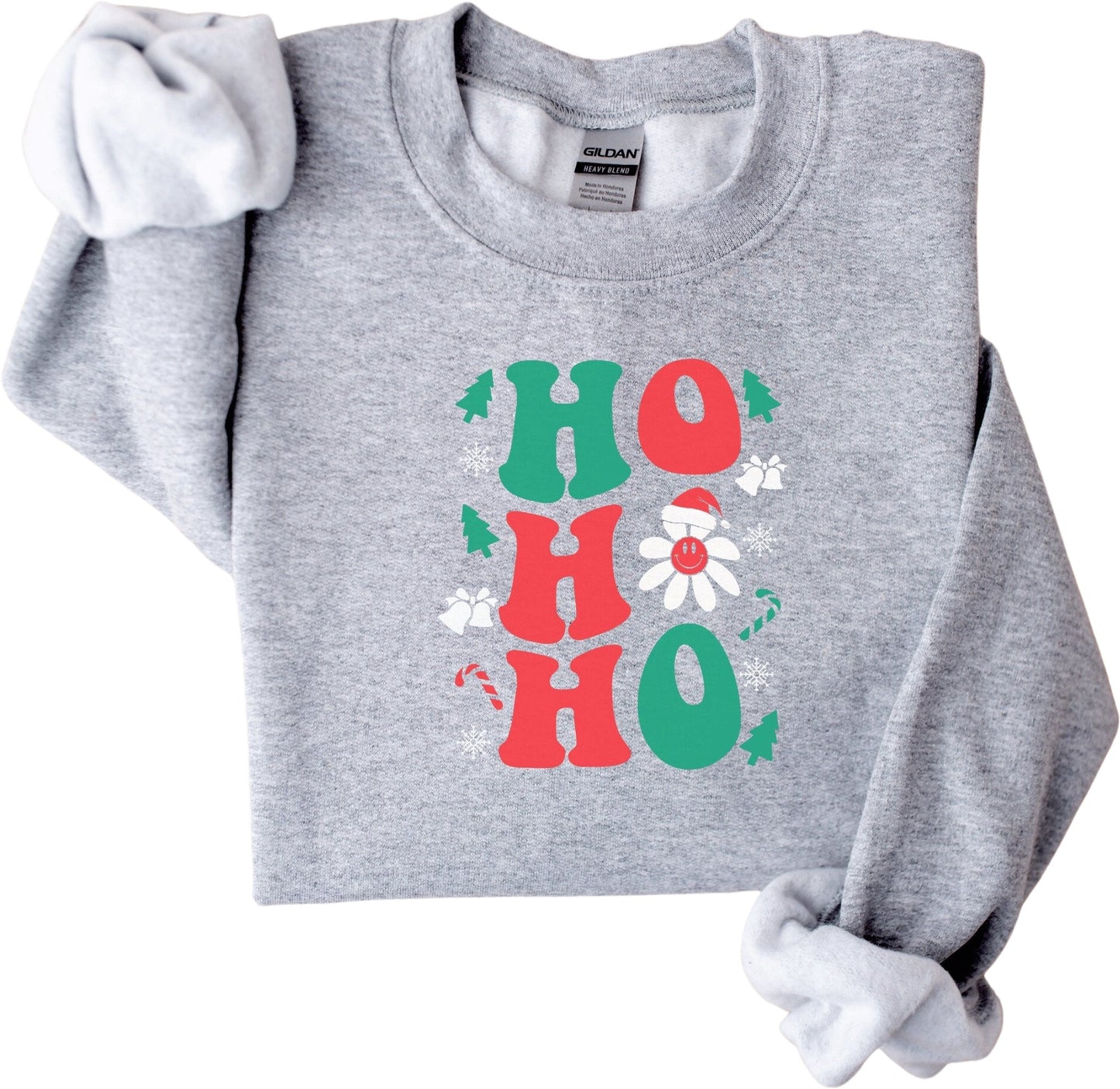 Retro Christmas Sweatshirt, Ho Ho Ho Shirt,Christmas Trees Crewneck Pullover,XMAS Party Santa Shirt, Funny Holiday Shirt, Winter Sweatshirt