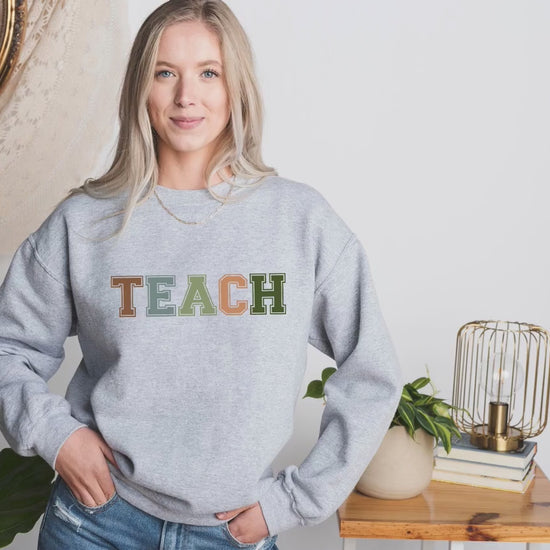 Collegiate Font Teacher Sweatshirt, Teach sweatshirt, Teacher Shirt, Cute Shirt for Teachers, Teacher Gifts, Elementary School Teacher Shirt