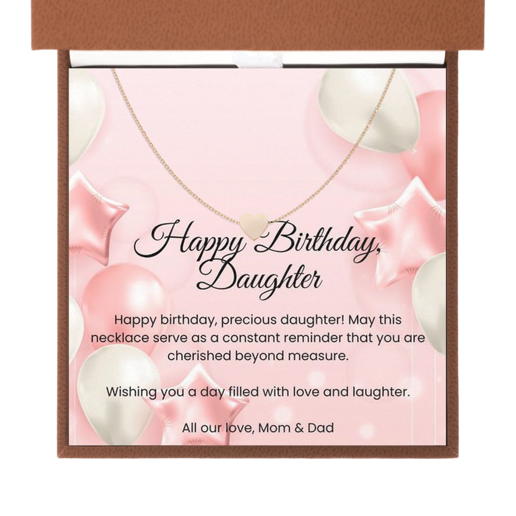 Heart Necklace Birthday Gift for Daughter from Parents - Mardonyx Jewelry Brown Leather Box