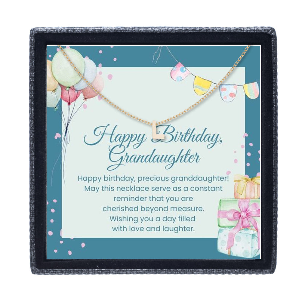 Granddaughter Young Girl Child Initial Letter Necklace with Birthday Message Card - Mardonyx Jewelry L Initial