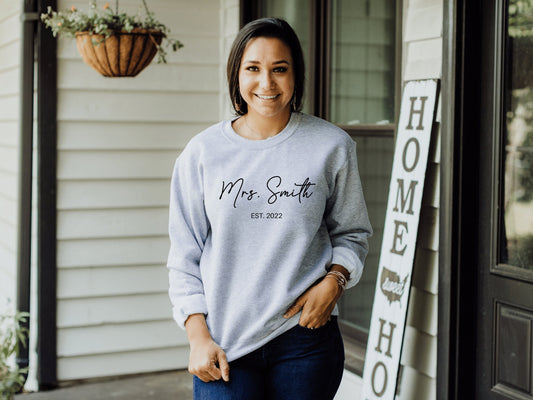 Personalized Mrs Sweatshirt, Gift for New Bride