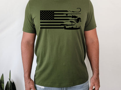 Patriotic Men's Fishing American Flag Shirt