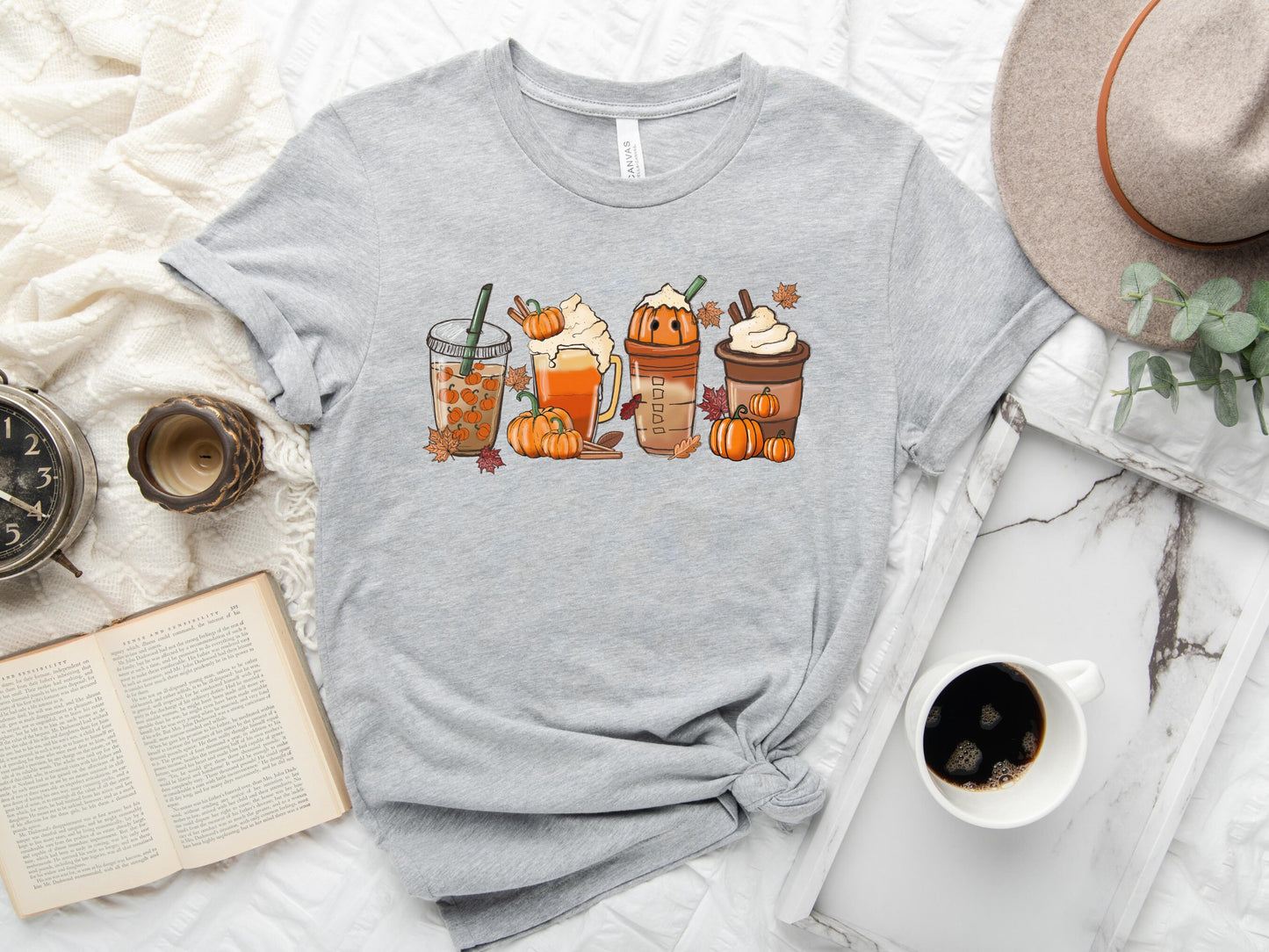 Fall Pumpkin Spice Coffee TShirt, Coffee Lovers Shirt - Mardonyx T-Shirt Athletic Heather / S