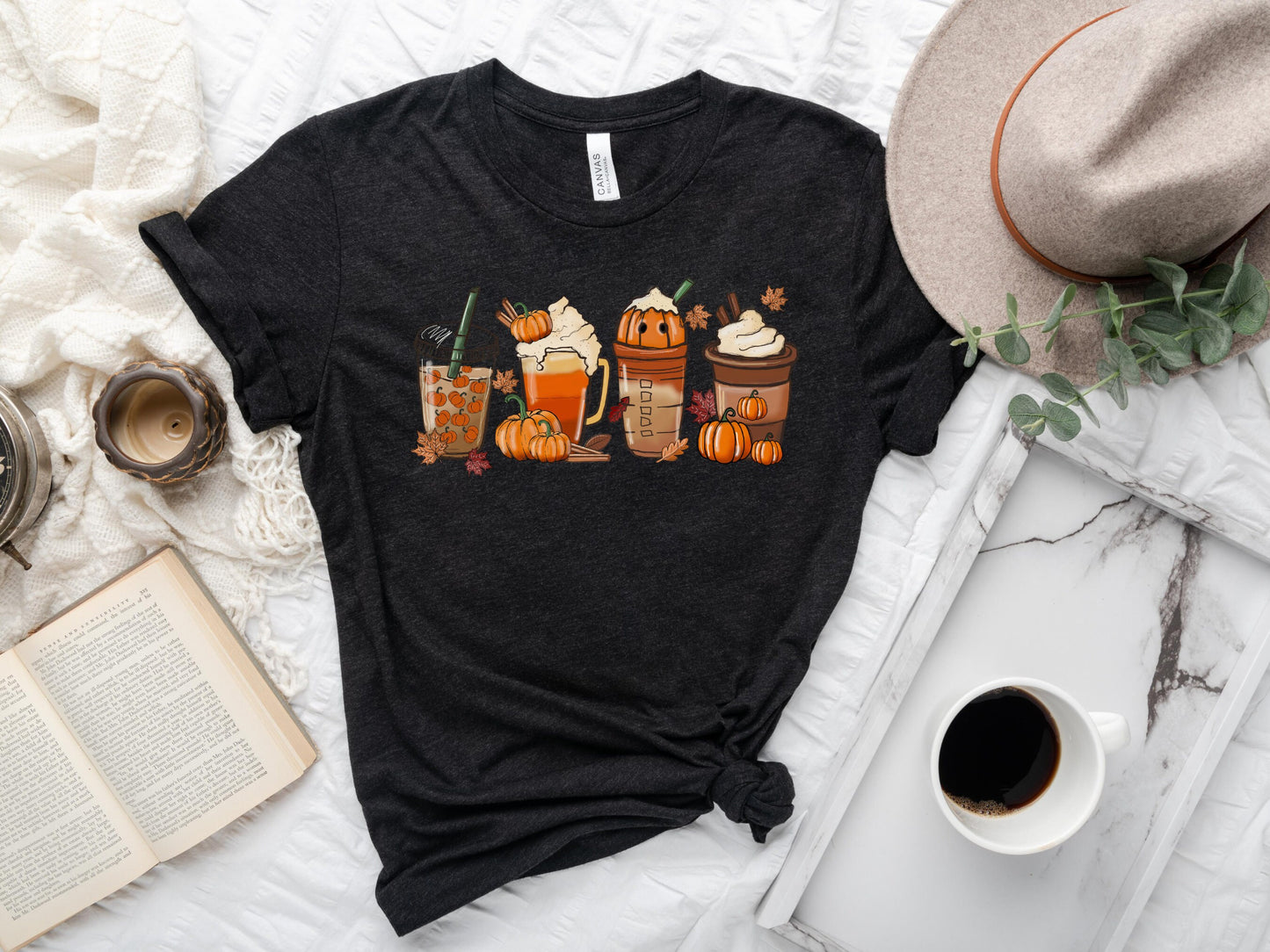 Fall Pumpkin Spice Coffee TShirt, Coffee Lovers Shirt - Mardonyx T-Shirt Black / S