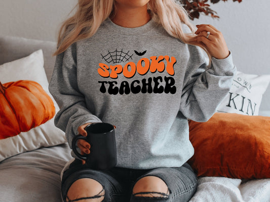 Spooky Teacher Spider Bat Halloween Sweatshirt