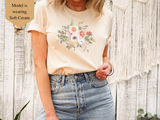 Cottagaecore Soft Watercolor Floral T-Shirt - Mardonyx T-Shirt Soft Cream / S