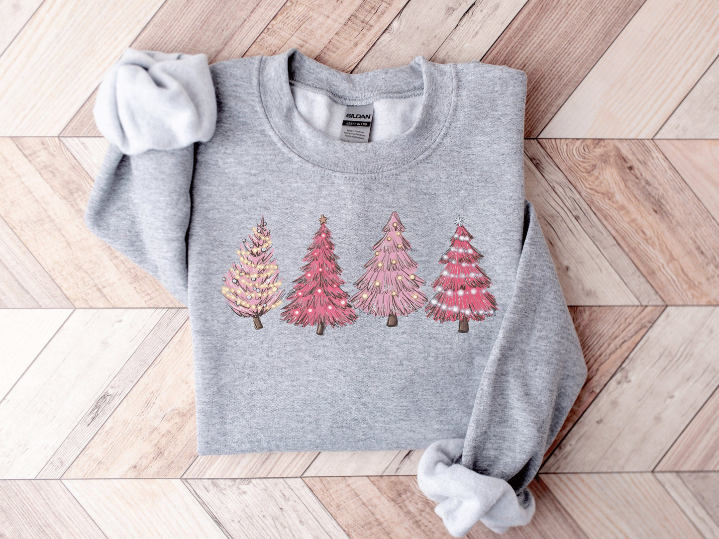 Women's Pink Christmas Tree Sweatshirt, Christmas Sweater, Christmas Tree Sweatshirt, Holiday Sweaters for Women, Winter Sweatshirt