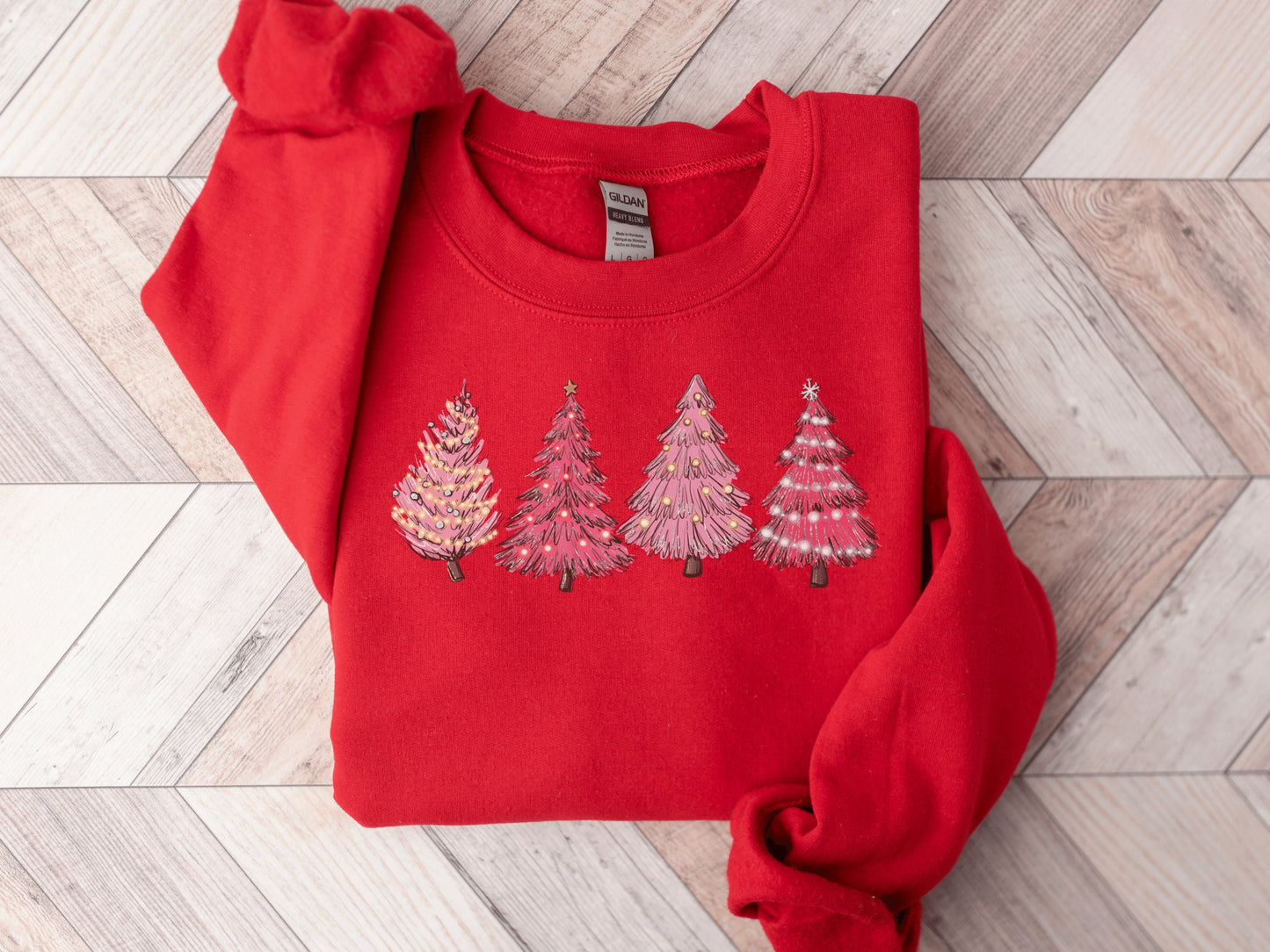 Women's Pink Christmas Tree Sweatshirt, Christmas Sweater, Christmas Tree Sweatshirt, Holiday Sweaters for Women, Winter Sweatshirt