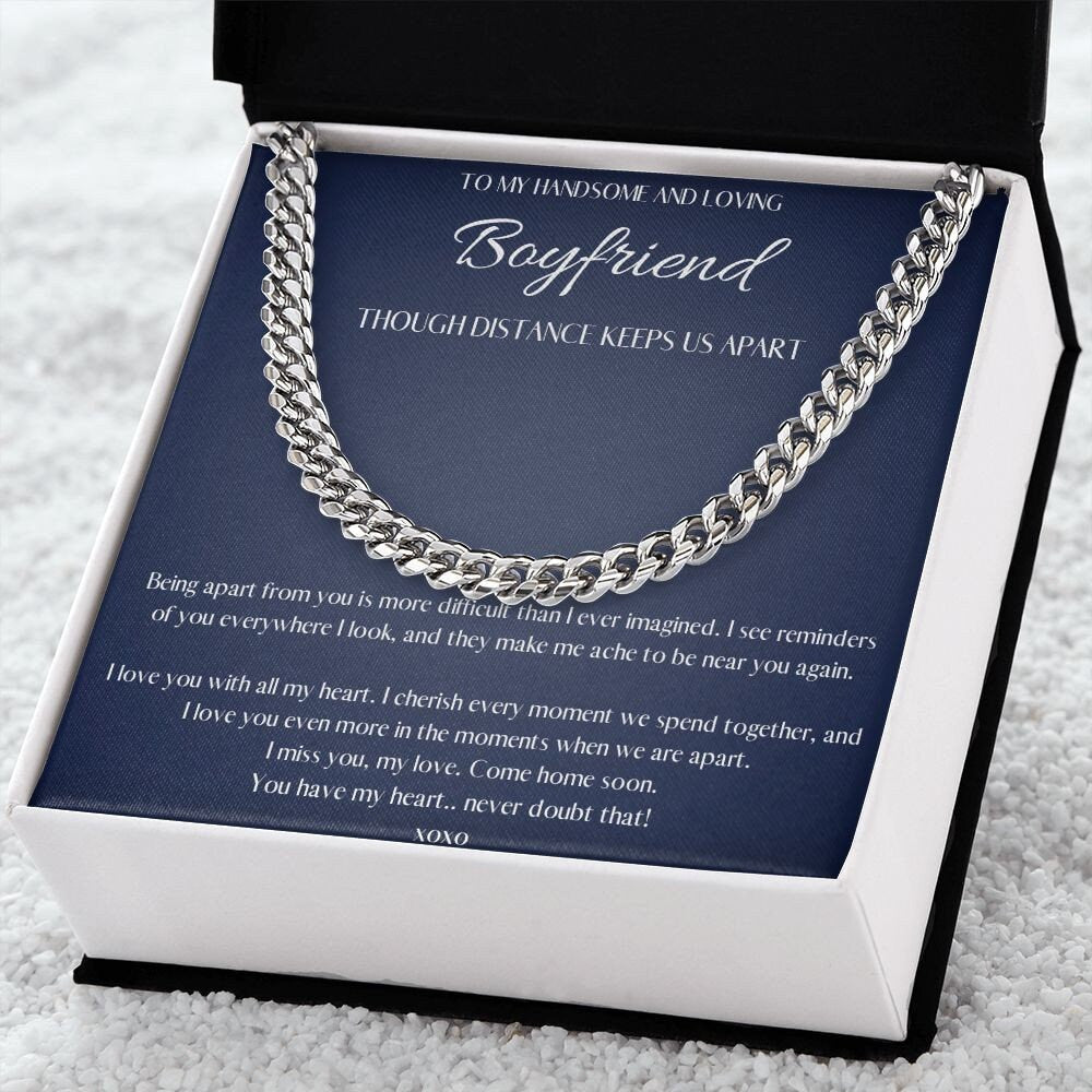 Boyfriend Long Distance Gift, Boyfriend Necklace Personalized, Boyfriend Necklace silver, Cuban Chain Necklace, Romantic Gift for Boyfriend - Mardonyx Jewelry 14K Yellow Gold Finish