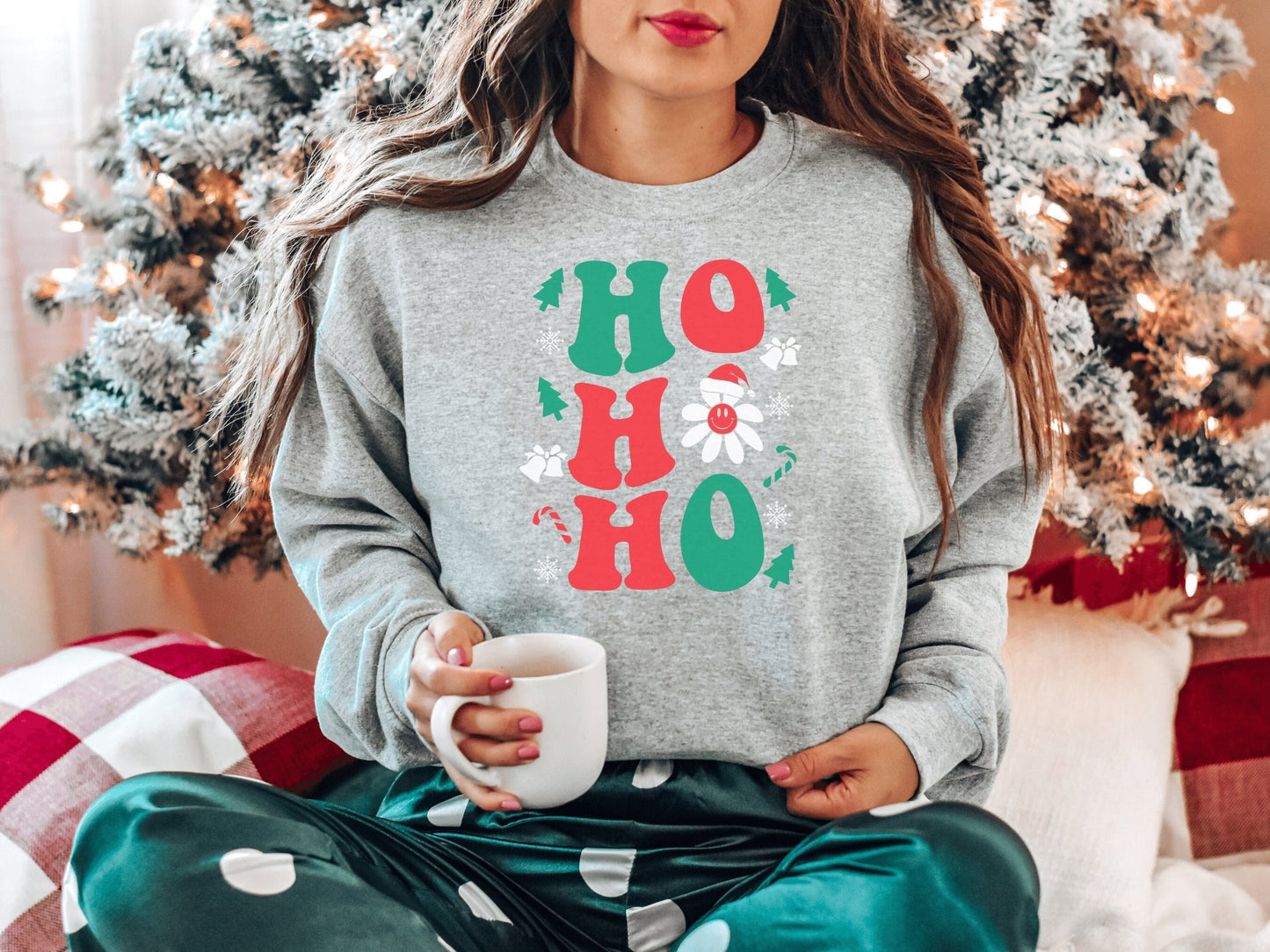 Retro Christmas Sweatshirt, Ho Ho Ho Shirt,Christmas Trees Crewneck Pullover,XMAS Party Santa Shirt, Funny Holiday Shirt, Winter Sweatshirt