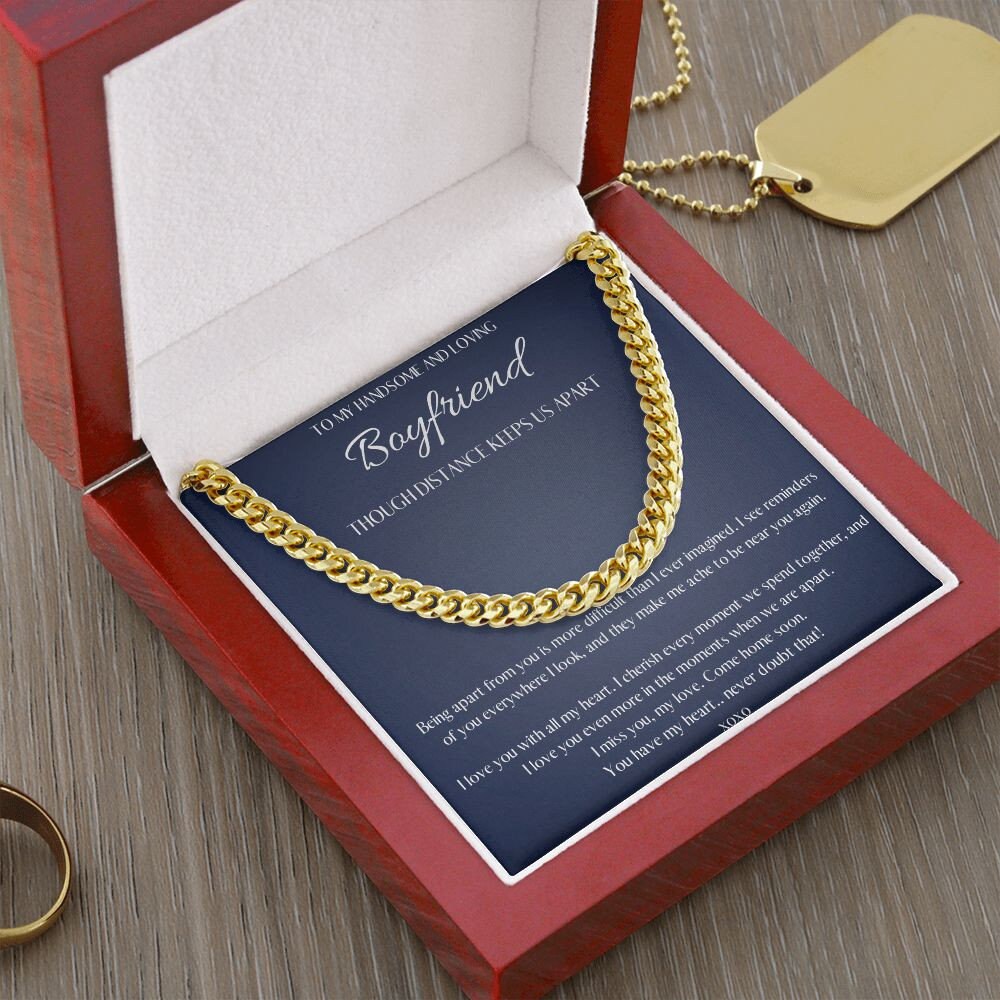 Boyfriend Long Distance Gift, Boyfriend Necklace Personalized, Boyfriend Necklace silver, Cuban Chain Necklace, Romantic Gift for Boyfriend - Mardonyx Jewelry Stainless Steel