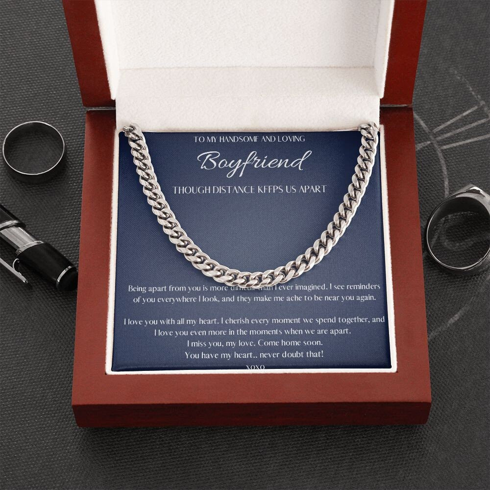 Boyfriend Long Distance Gift, Boyfriend Necklace Personalized, Boyfriend Necklace silver, Cuban Chain Necklace, Romantic Gift for Boyfriend - Mardonyx Jewelry
