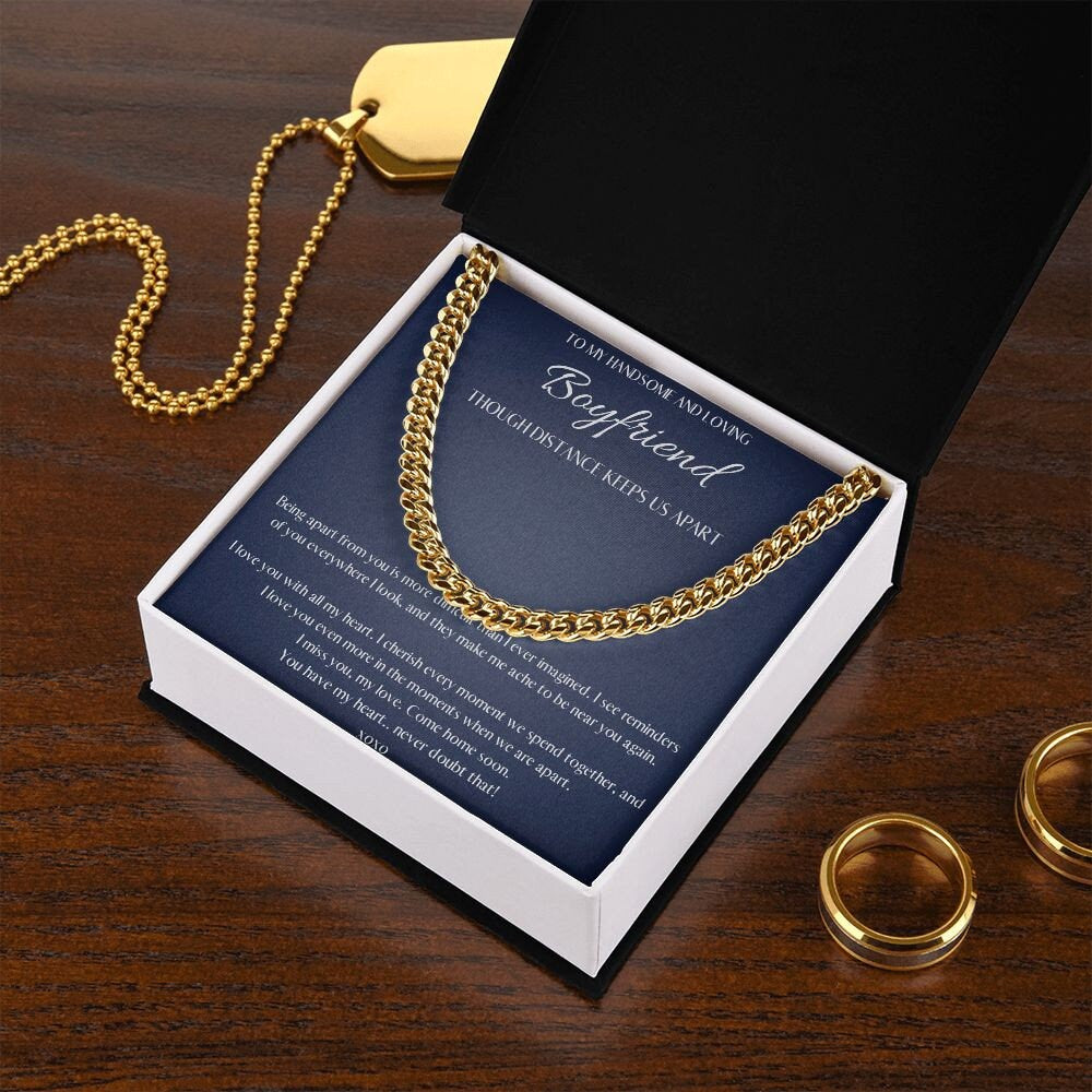 Boyfriend Long Distance Gift, Boyfriend Necklace Personalized, Boyfriend Necklace silver, Cuban Chain Necklace, Romantic Gift for Boyfriend - Mardonyx Jewelry