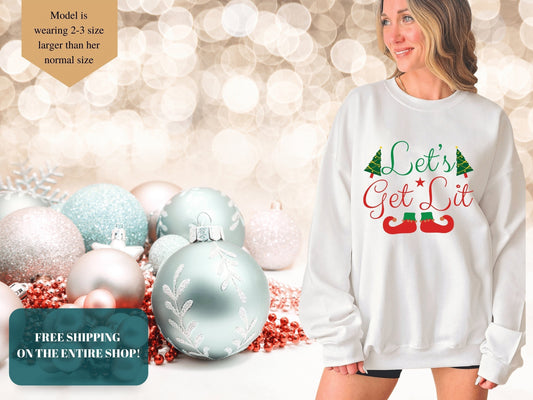 Funny Let's Get Lit Christmas Holiday Sweatshirt - Mardonyx Sweatshirt White / S