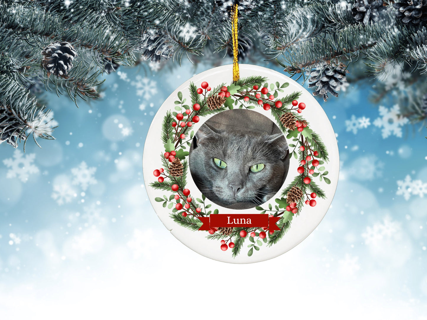 Personalized Pet Ornament, Custom Cat Christmas Ornament, Pet Memorial Ornament, Cat Christmas Photo Ornament, Pet Portrait Name Gift