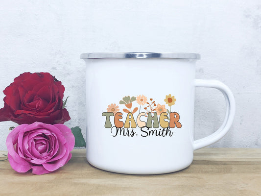 Wildflowers Enamel Mug for Teacher, Personalized Teacher Mug, Custom Gift for Teacher, Teacher Appreciation Gift for Teacher