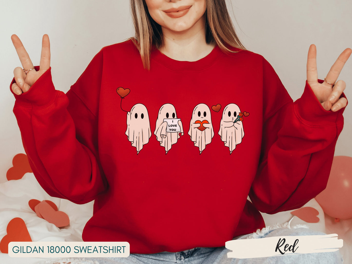 Ghost Valentine Sweatshirt, Spooky Valentine Sweatshirt, Cute Ghost Crewneck, Valentines Gift, Ghost Valentine, Pink Sweatshirt, Retro Ghost