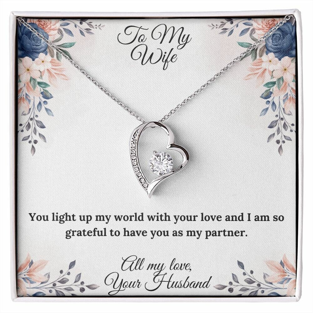 Personalized Valentine Necklace, You Light Up My World Love Heart Necklace, To My Wife Sentimental Gift , Valentine Gift For Wife