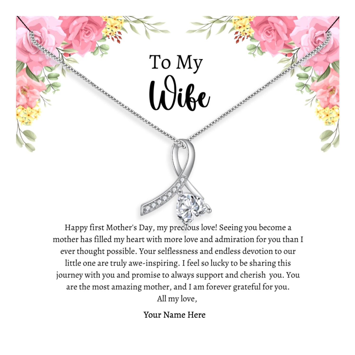 First Mothers Day Necklace, New Mom Gift, First Time Mom Gift from Husband, New Mom Jewelry, New Mom Gift Ideas, Necklace for New Mom - Mardonyx Jewelry Love Drop