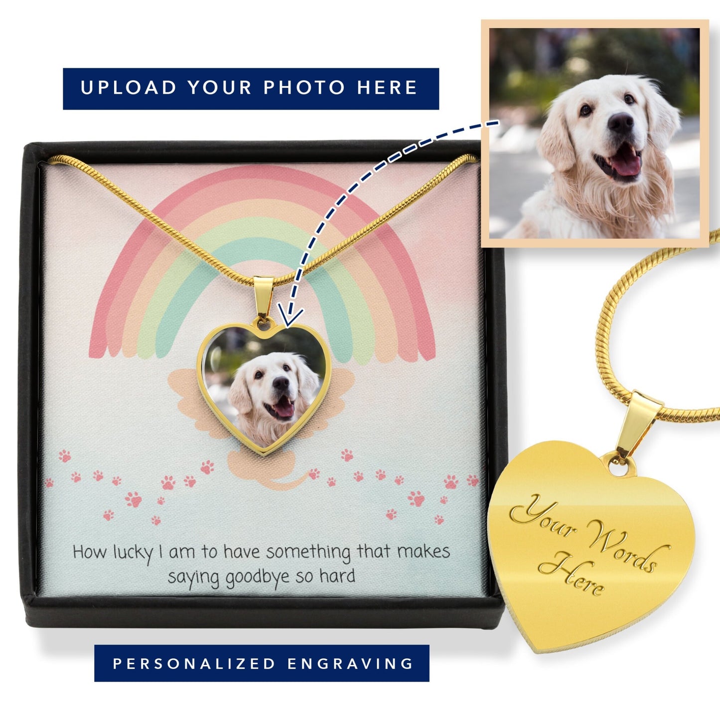 Dog Memorial Gift Pet Personalized Gifts for Her Pet Memorial Necklace for Dog Mom Pet Charm Remembrance Jewelry for Women - Mardonyx Jewelry Luxury Necklace (18k Yellow Gold Finish) / With Personalized Engraving Text