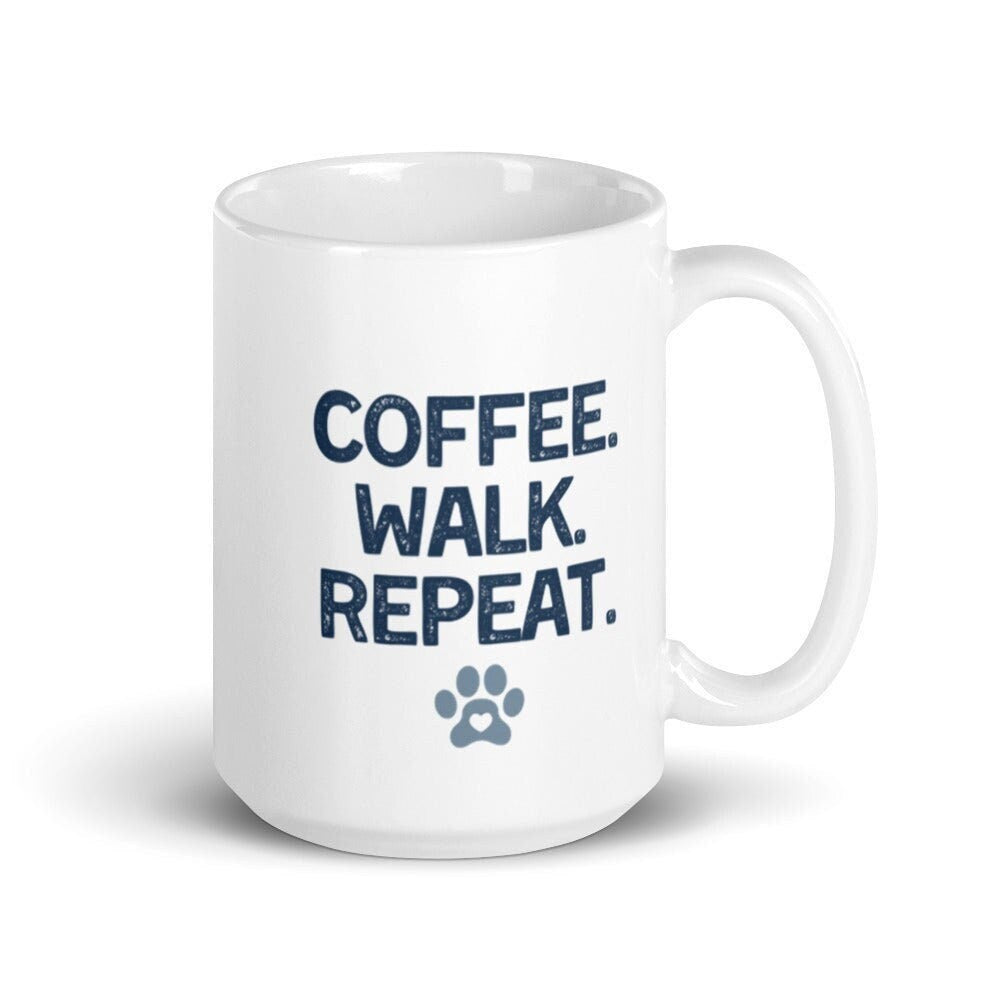 Coffee Walk Repeat White Ceramic Mug, Funny Dog Lover Gift, Dog Dad Coffee Cup - Mardonyx Mug