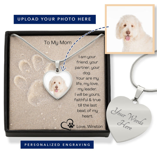 Dog Mom Necklace, Pet Photo Necklace Personalized, Custom Gift for Pet Lover, Dog Lover Gift, Dog Mom Gift, Custom Pet Necklace - Mardonyx Jewelry Luxury Necklace (.316 Surgical Steel) / With Personalized Engraving Text