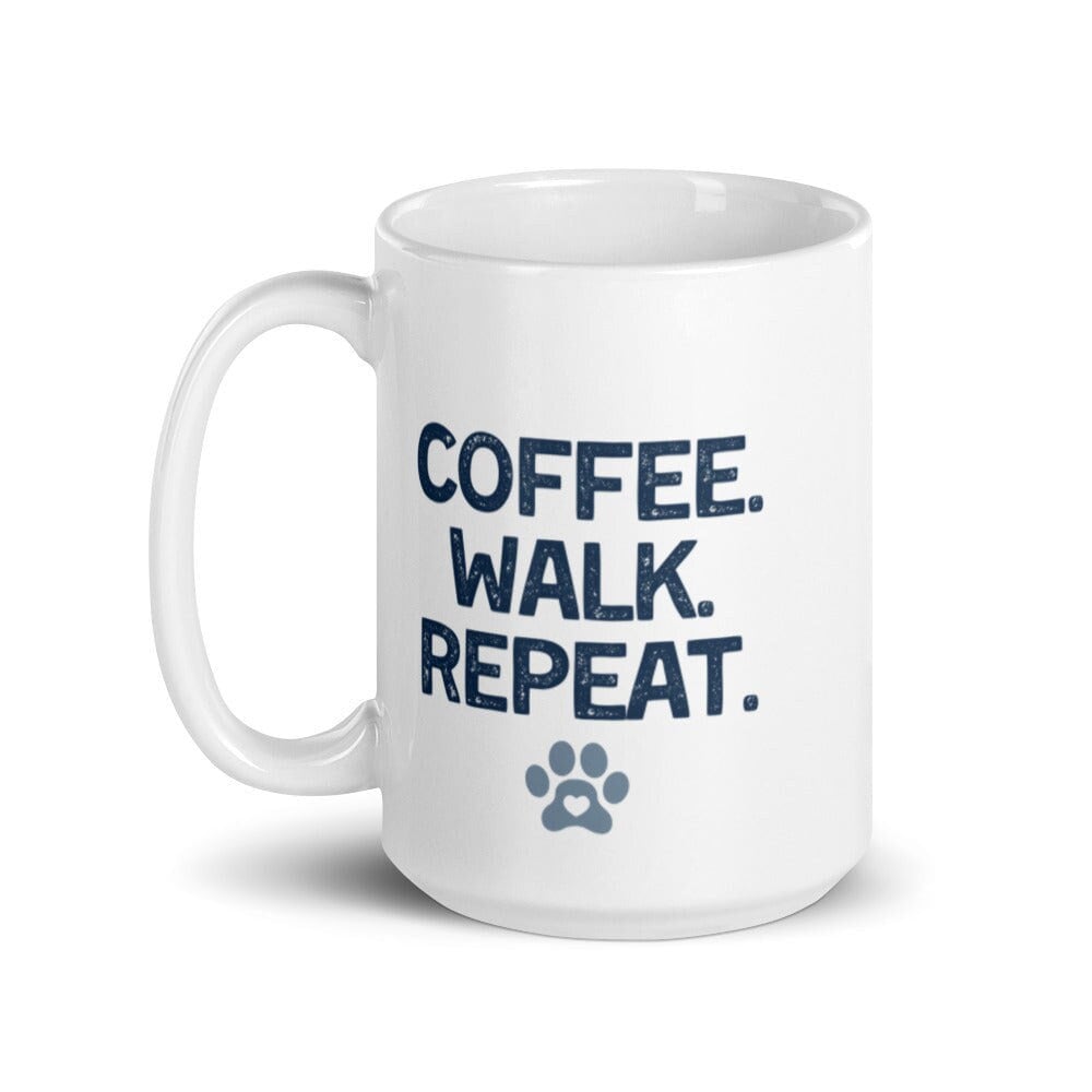 Coffee Walk Repeat White Ceramic Mug, Funny Dog Lover Gift, Dog Dad Coffee Cup - Mardonyx Mug