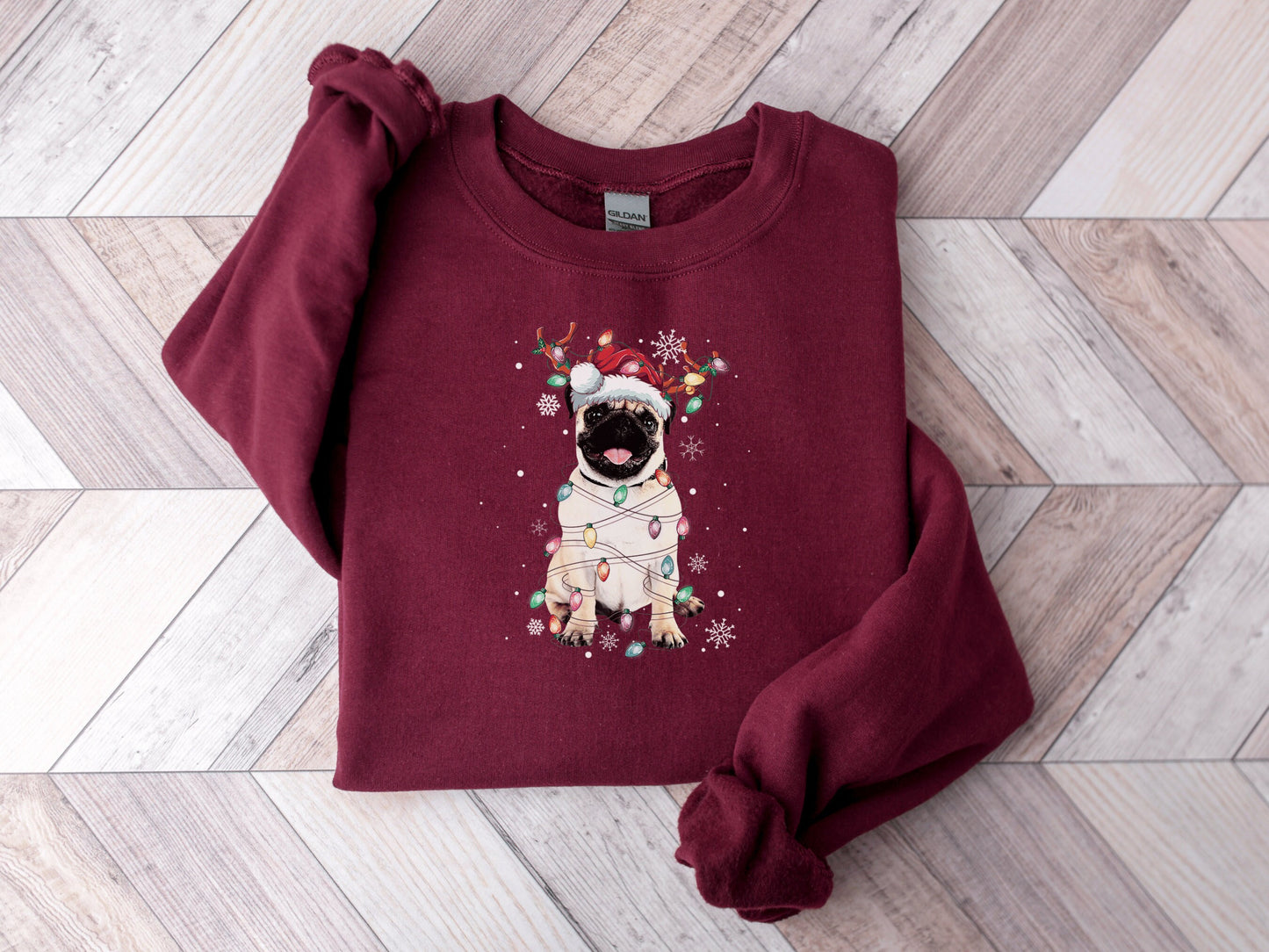 Funny Santa Pug Christmas Sweatshirt - Mardonyx Sweatshirt Maroon / S