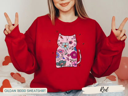 Cat Sweatshirt for Women, Cute Cat Sweatshirt, Cat Lover Sweatshirt, Funny Valentines Day Sweater, Cat Mom Sweatshirt - Mardonyx Sweatshirt S - Sweatshirt / Gray