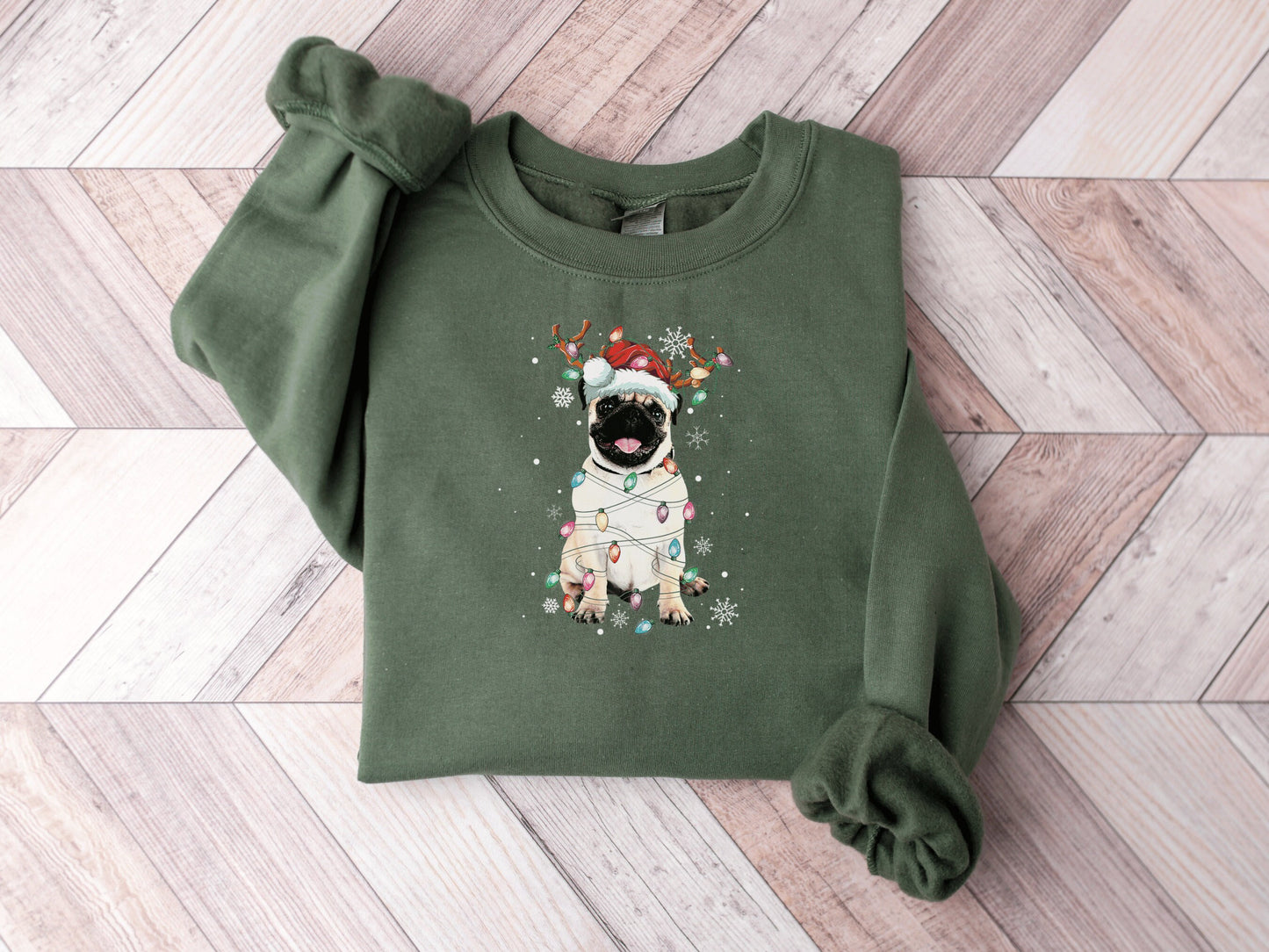 Funny Santa Pug Christmas Sweatshirt - Mardonyx Sweatshirt Military Green / S