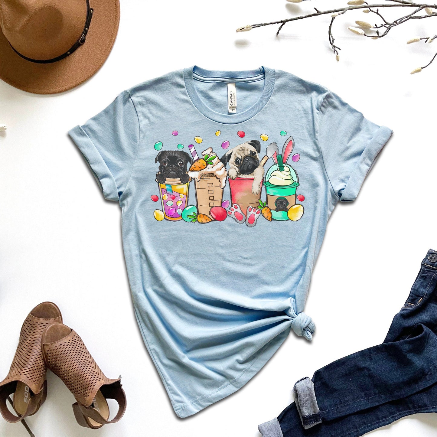 Easter Pug T-Shirt, Pug Lover Shirt, Easter Gift for Pug Mom, Gift From Dog, Womens Easter Shirt, Pug Lover Gift, Pug Mama Shirt - Mardonyx T-Shirt Light Blue / XS