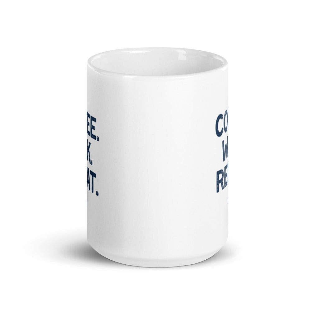 Coffee Walk Repeat White Ceramic Mug, Funny Dog Lover Gift, Dog Dad Coffee Cup