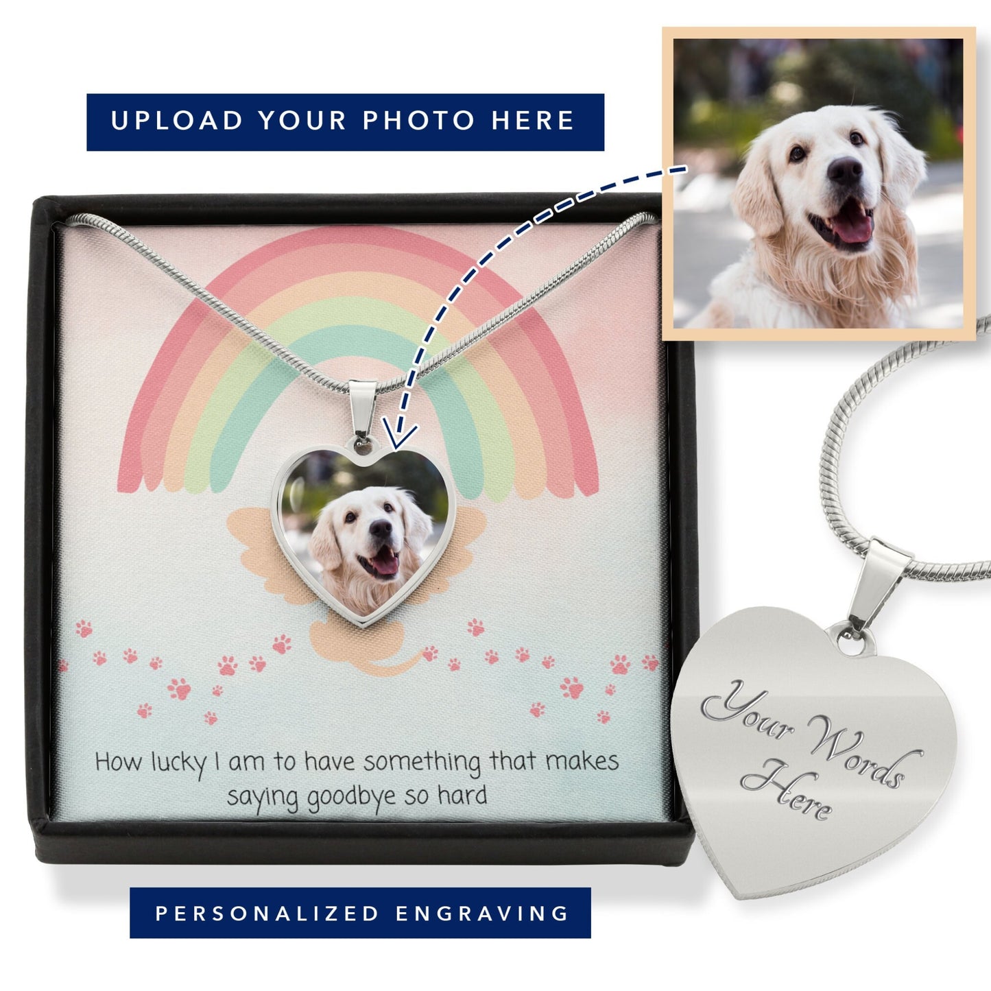 Dog Memorial Gift Pet Personalized Gifts for Her Pet Memorial Necklace for Dog Mom Pet Charm Remembrance Jewelry for Women - Mardonyx Jewelry Luxury Necklace (.316 Surgical Steel) / With Personalized Engraving Text