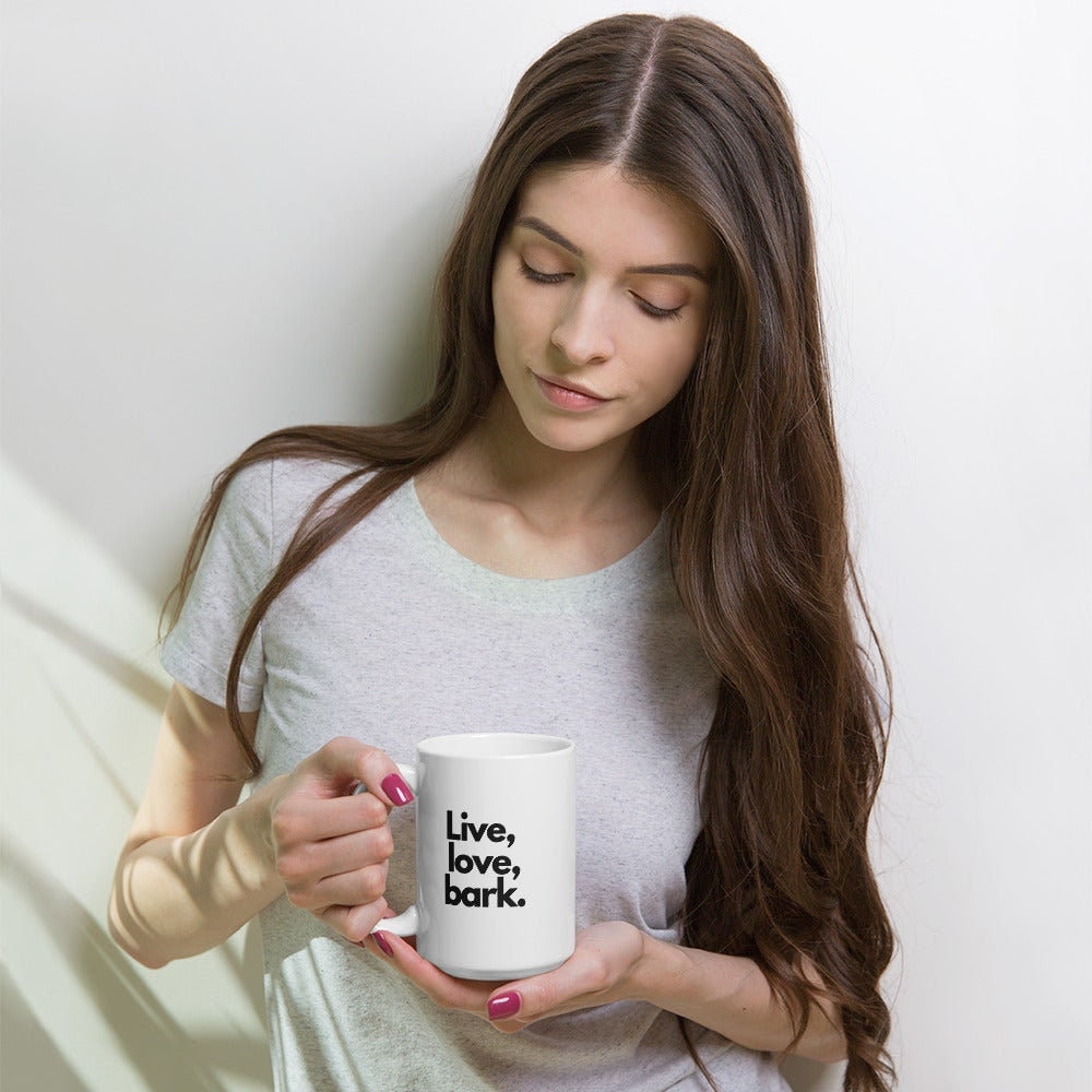 Live Love Bark White Ceramic Coffee Mug, Funny Dog Lover Gift, Dog Dad Coffee Cup, Typography Print Hot Tea Cup, Dog Mom Novelty Latte Mug