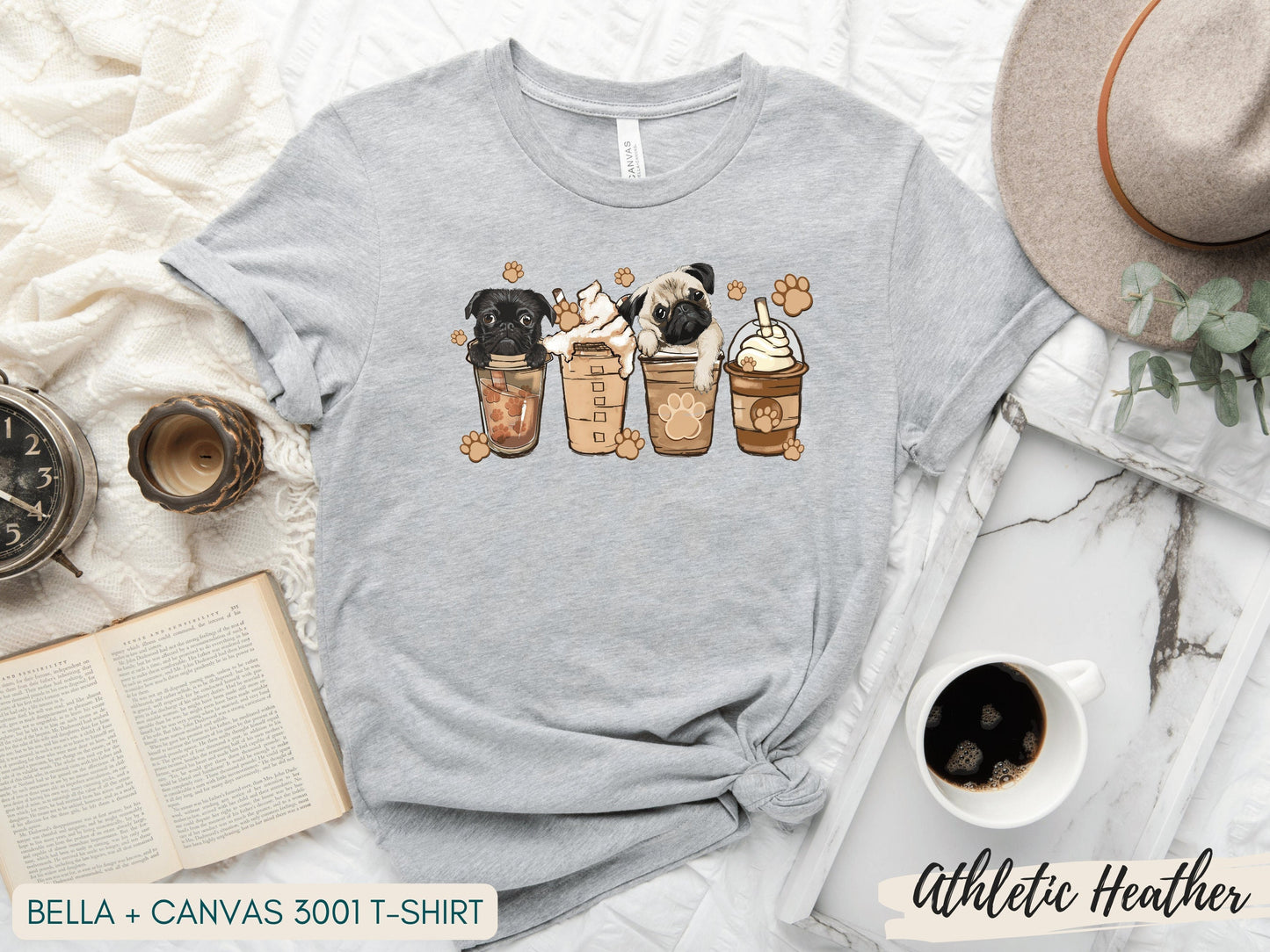 Pug Shirt, Cute Pug Love Gift, Black Pug Shirt, Coffee Lover Shirt, Gift for Pug Dog Mom