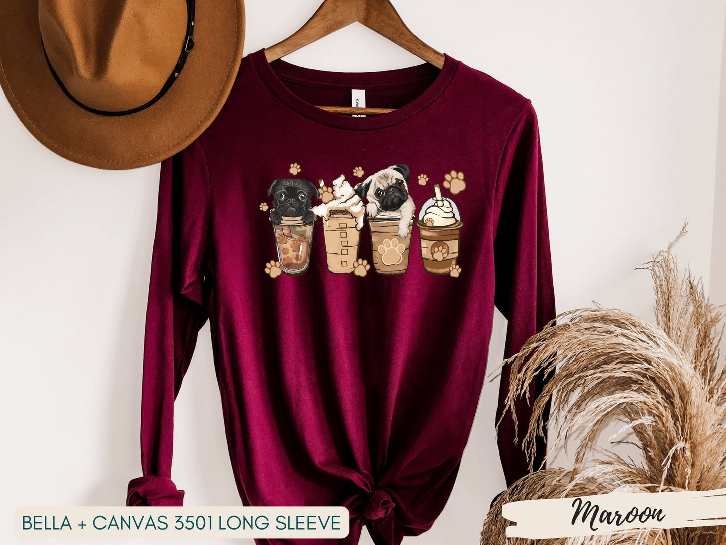 Pug Shirt, Cute Pug Love Gift, Black Pug Shirt, Coffee Lover Shirt, Gift for Pug Dog Mom