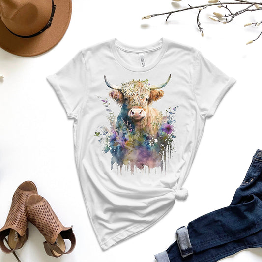 Cute Cow Shirt, Highland Cow Shirt, Heifer Shirt, Farmer Shirt ,Cowgirl Shirt Watercolor Cow Design, Country Girl Shirt, Spring Shirt - Mardonyx T-Shirt