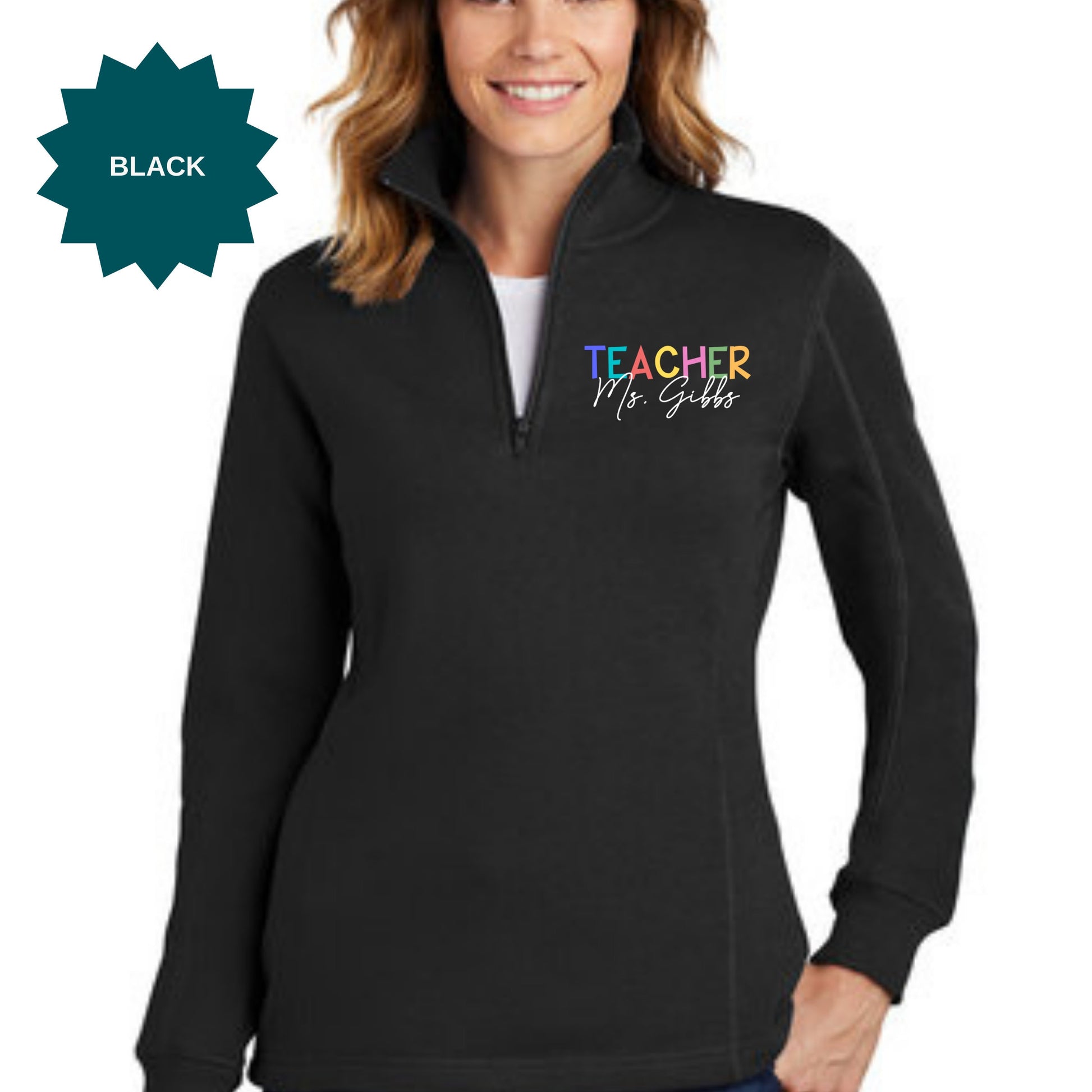 Custom Teacher Name Shirt, Teacher Pullover, Back to School Teacher Sweatshirt - Mardonyx Sweatshirt Black / X-Small