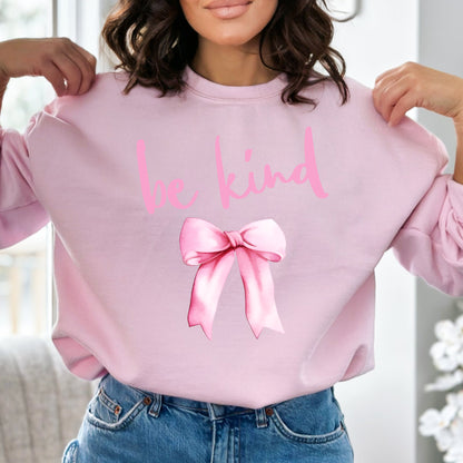 Be Kind Pink Bow Graphic Coquette Sweatshirt - Mardonyx Sweatshirt S / Light Pink