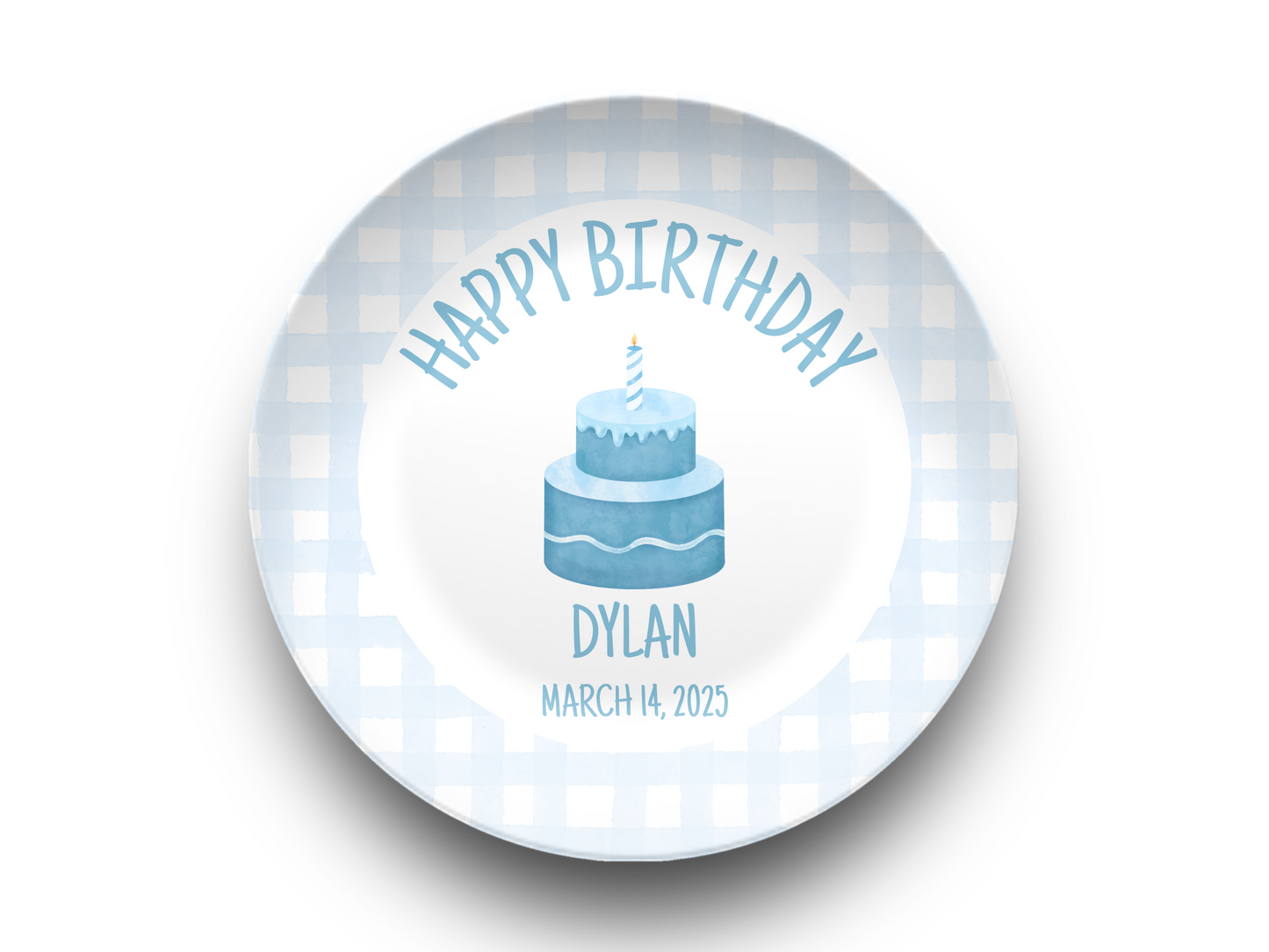Blue Gingham Birthday Plate