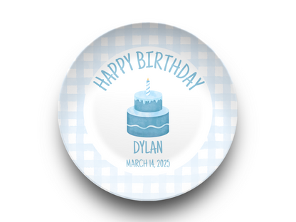 Blue Gingham Birthday Plate