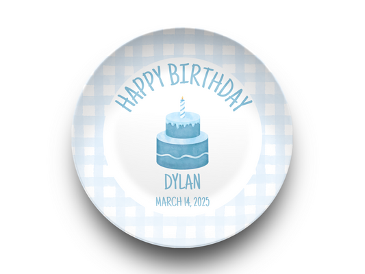 Blue Gingham Birthday Plate