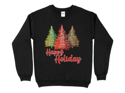 Happy Holidays Tree Shirt, Cute Christmas Sweatshirt, Womens Christmas Shirt, Red Raglan shirt for women, Christmas shirt for women - Mardonyx Sweatshirt S / Black