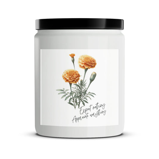 Hand-Poured Soy Candle, Marigold Floral Scent, Inspirational Quote, Home Decor, Relaxing Gift Idea - Mardonyx