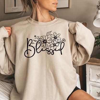 Floral Blessed Graphic Sweatshirt, Inspirational Women's Clothing, Casual Pullover, Comfy Top with Positive Message - Mardonyx Sweatshirt