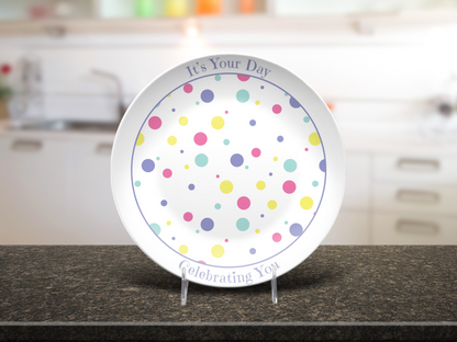 It’s Your Day” Celebration Plate – Reusable Plastic Plate for Birthdays, Anniversaries, Special Occasions – 10.5" Keepsake Gift Plate with Gold Lettering – Dishwasher Safe
