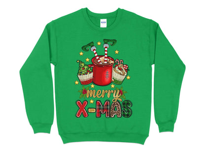 Merry Christmas Elf in Cup Sweatshirt, Funny Christmas Shirt for Women, Christmas Crewneck, funny Holiday Sweater, Plus Size Options - Mardonyx Sweatshirt S / Irish Green
