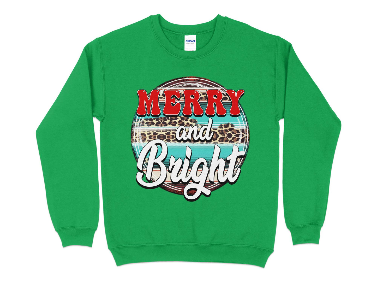 Merry and Bright Leopard Print Shirt, Merry and Bright Leopard Print Sweatshirts, Merry and Bright Leopard Shirt, Matching Family Christmas - Mardonyx Sweatshirt S / Irish Green
