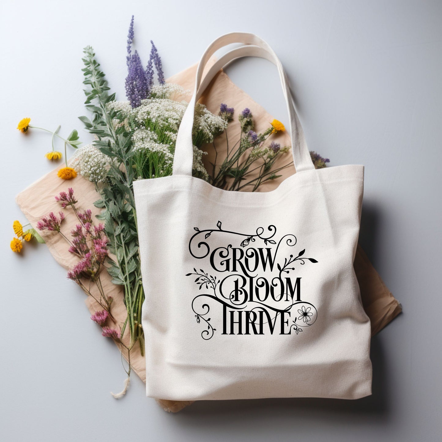 Grow Bloom Thrive Gardener's Shopping Canvas Tote Bag - Mardonyx Bags